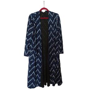 LuLaRoe Womens Long Chevron Pattern Duster Cardigan Jacket L Blue & Black